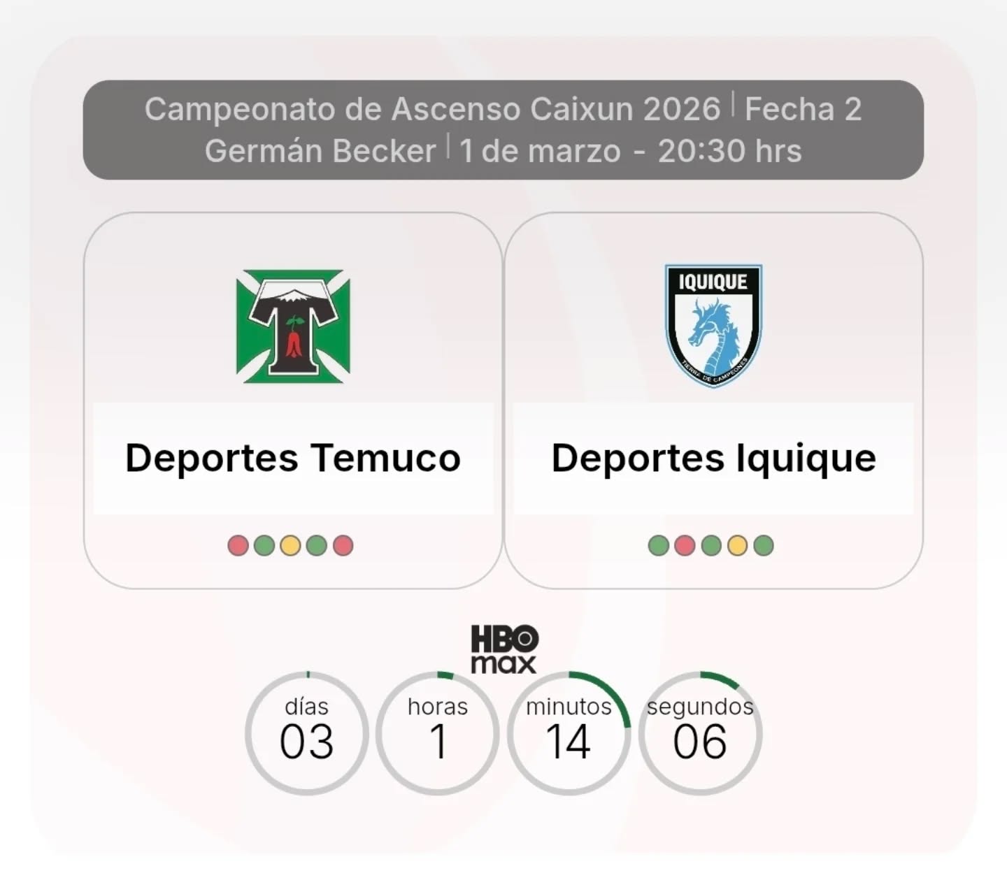 #Ascenso2026 
Deportes Iquique NO va por TV este fin de semana. El partido de los dragones ante Temuco irá exclusivamente por la plataforma HBO Max.

Pase la voz, avise a sus amigos y busque opciones con tiempo para que no digan que no le avisamos 🫡