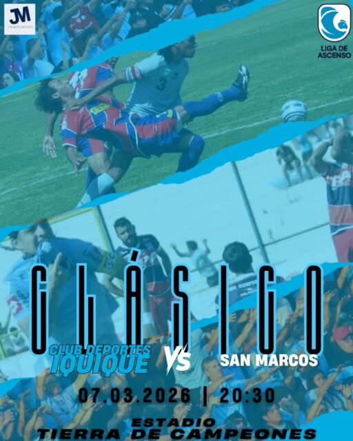 #Ascenso2026 Fecha 3.
Este sábado no es un partido más.
Este sábado se juega el Clásico del Norte.

En el césped estarán frente a frente Deportes Iquique y San Marcos, pero todos sabemos que estos encuentros se viven distinto. Se juegan con los dientes apretados, con el corazón latiendo más fuerte y con esa tensión que solo un clásico puede provocar. Acá no hay balones divididos: cada pelota se disputa como si fuera la última.

El Clásico del Norte no entiende de tablas ni de estadísticas. Es orgullo, historia y territorio. Es dejarlo todo por la camiseta celeste y por la gente que siempre está.

Eso sí, no podemos dejar de decirlo: lamentamos que la hinchada visitante no pueda estar presente. Nos gusta ganarles en la cancha y también en las tribunas, pero también sabemos que su presencia le da ese “poquito” (bien poquito, en realidad) de condimento especial que hace aún más grande este partido. 

Pero más allá de todo, este sábado el llamado es claro: llenar, alentar y empujar juntos. Que se sienta la localía, que se escuche el rugido celeste y que los Dragones salgan a dejar la vida.

Porque los clásicos no se juegan…
los clásicos se ganan. 💙

#VamosDragones #VamosIquique #TodosSomosCelestes
